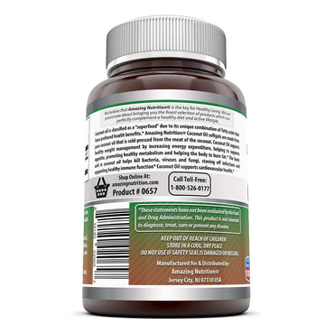 Amazing Formulas Nutrition Extra Virgin Coconut Oil Dietary Supplement 1000Mg For Heart Health, 180 Ea