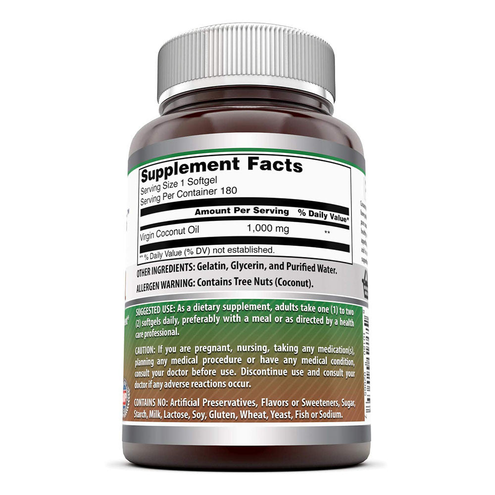 Amazing Formulas Nutrition Extra Virgin Coconut Oil Dietary Supplement 1000Mg For Heart Health, 180 Ea
