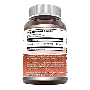 Amazing Nutrition Amazing Formulas L Lysine 1000Mg Amino Acid Vitamin Supplement, 180 Ea