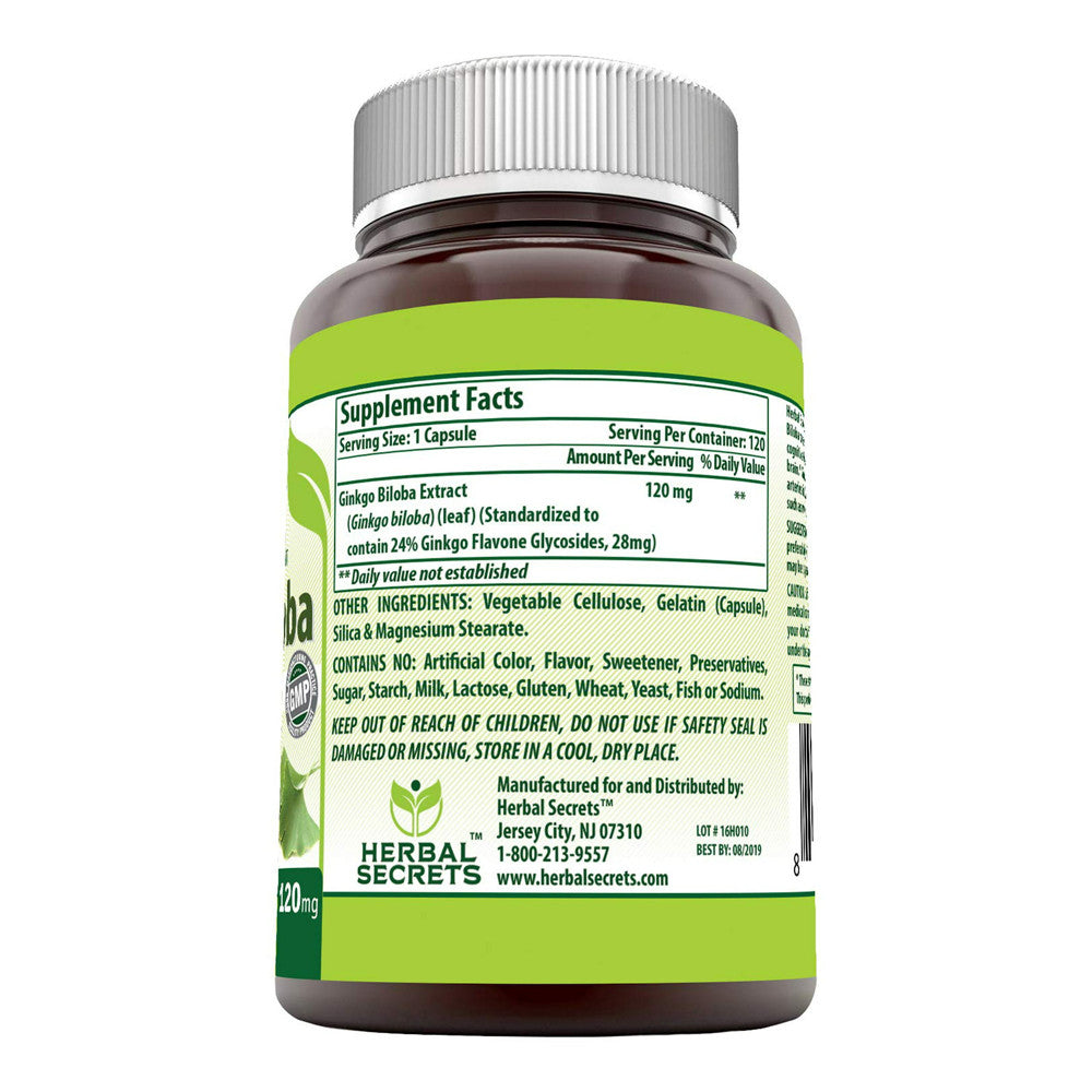 Herbal Secrets Ginkgo Biloba Supplement 120Mg Capsules, 120 Ea