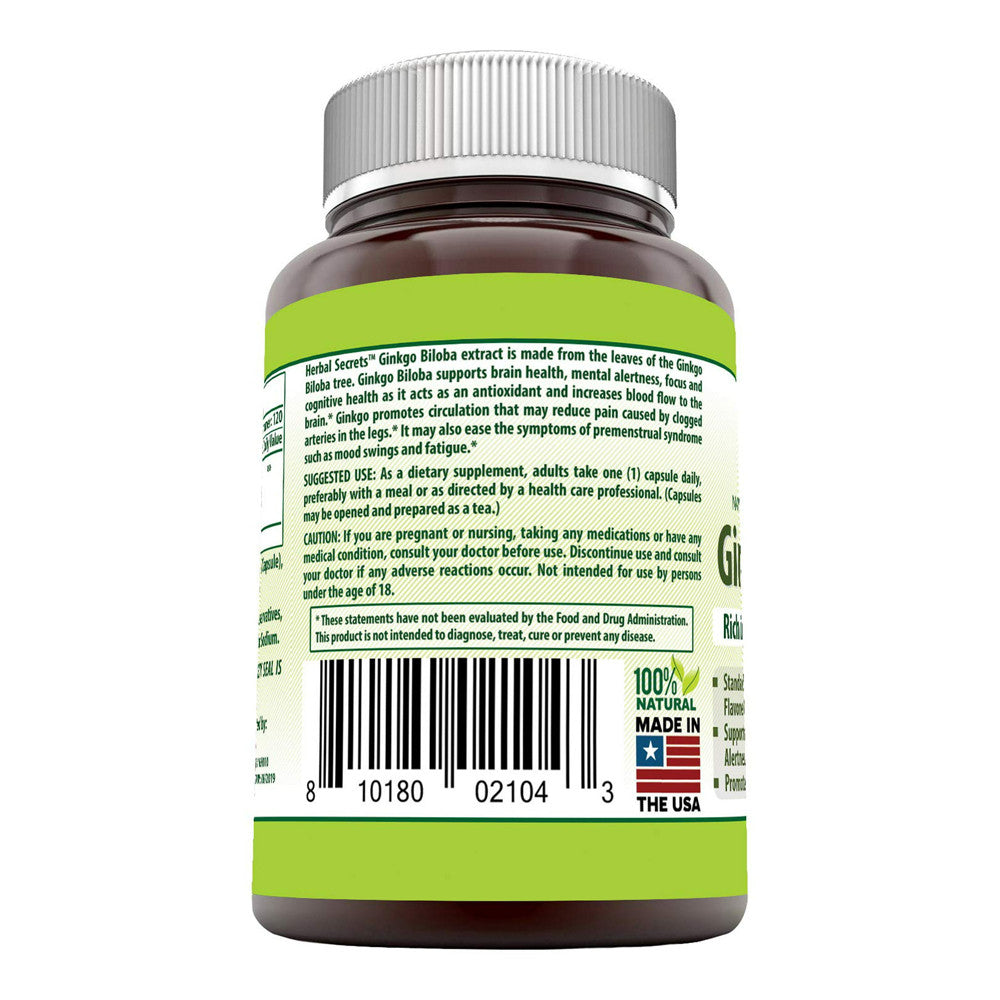 Herbal Secrets Ginkgo Biloba Supplement 120Mg Capsules, 120 Ea