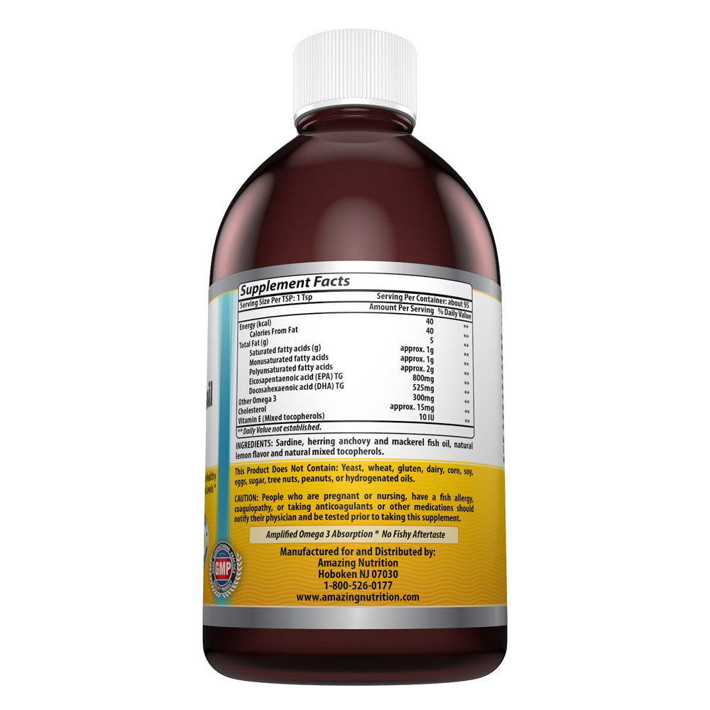 Amazing Nutrition Amazing Omega Norwegian Liquid Fish Oil, Lemon Flavor, 16 Oz