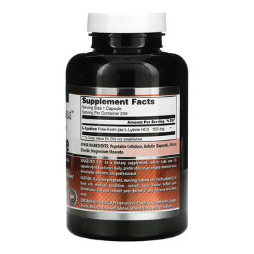 Amazing Nutrition Formulas L-Lysine 500mg Capsules for Immune, 250 Ea