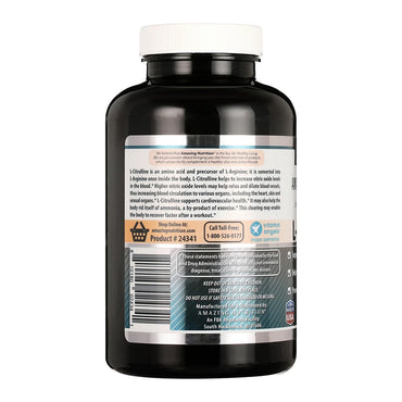 Amazing Nutrition Formulas L Citrulline 750mg Capsules for Cardiovascular Health, 180 Ea