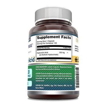 Amazing Nutrition Formulas Hyaluronic Acid 100 Mg Capsules, 120 Ea