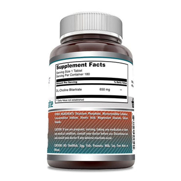 Amazing Nutrition Amazing Formulas Choline Bitartrate 650 Mg Tablets, 180 Ea