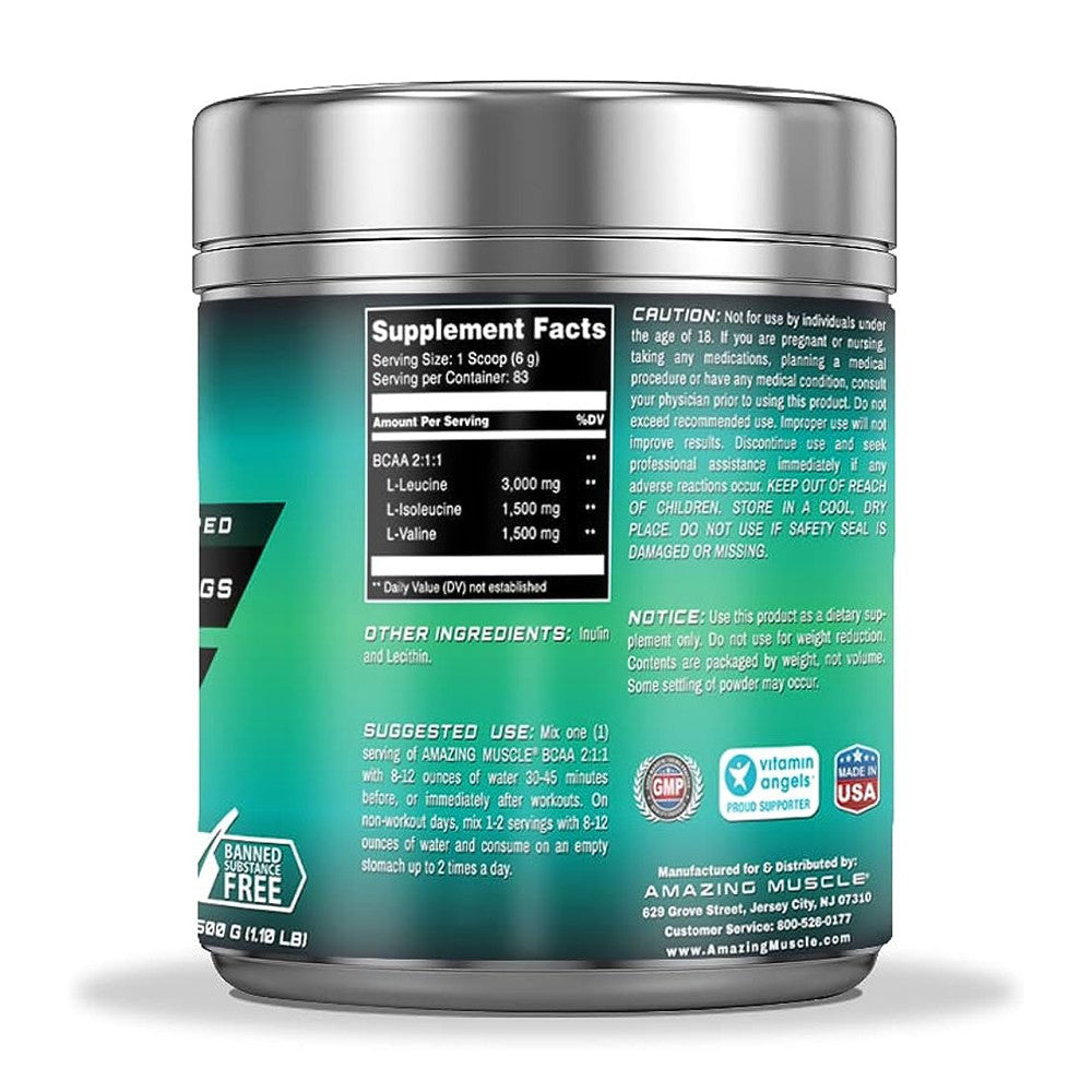 Amazing Nutrition Amazing Muscle BCAA Dietary Supplement 2:1:1 Branched Chain Amino Acid, Unflavored, 16 Oz