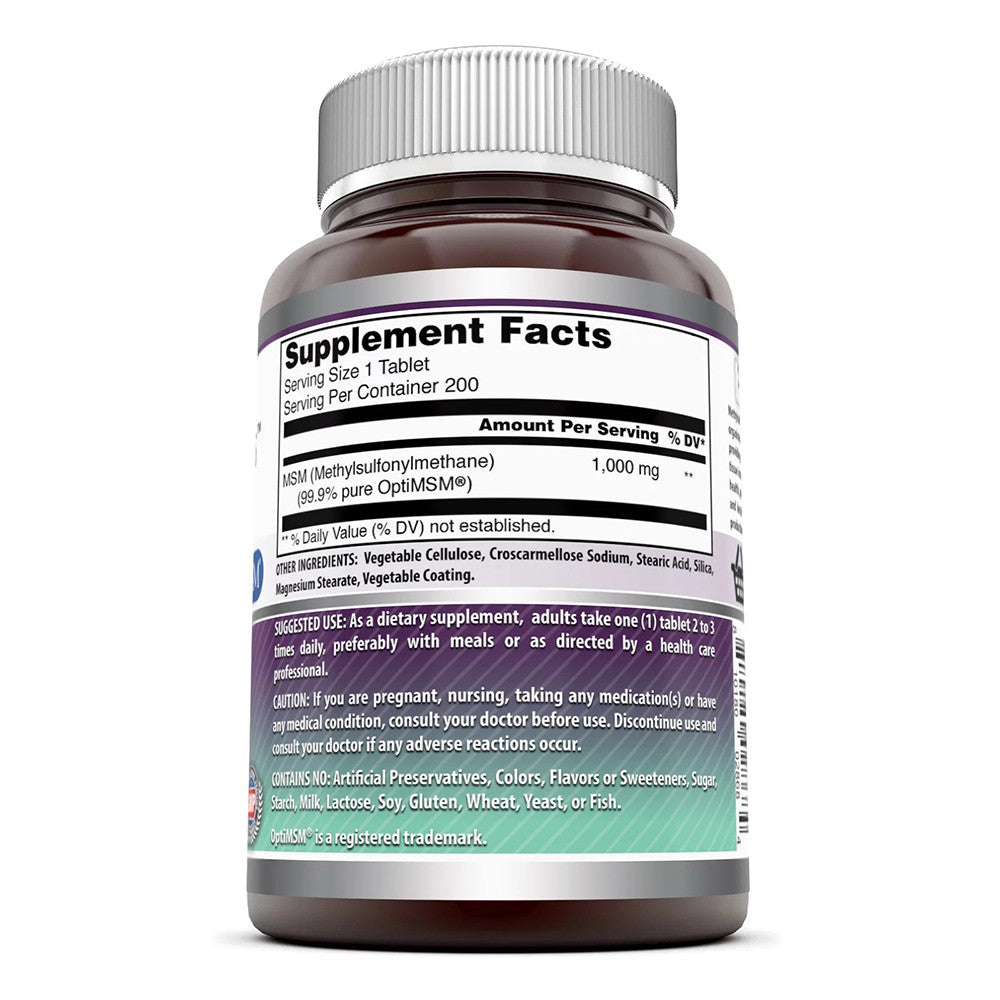 Amazing Nutrition Formulas OptiMSM 1000mg Supplement Tablets for Joint, 200 Ea