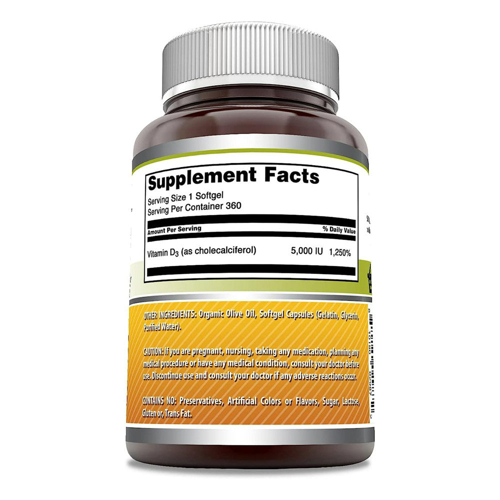 Amazing Nutrition Amazing Formulas Vitamin D3 With Olive Oil 5000 IU Softgels, 360 Ea