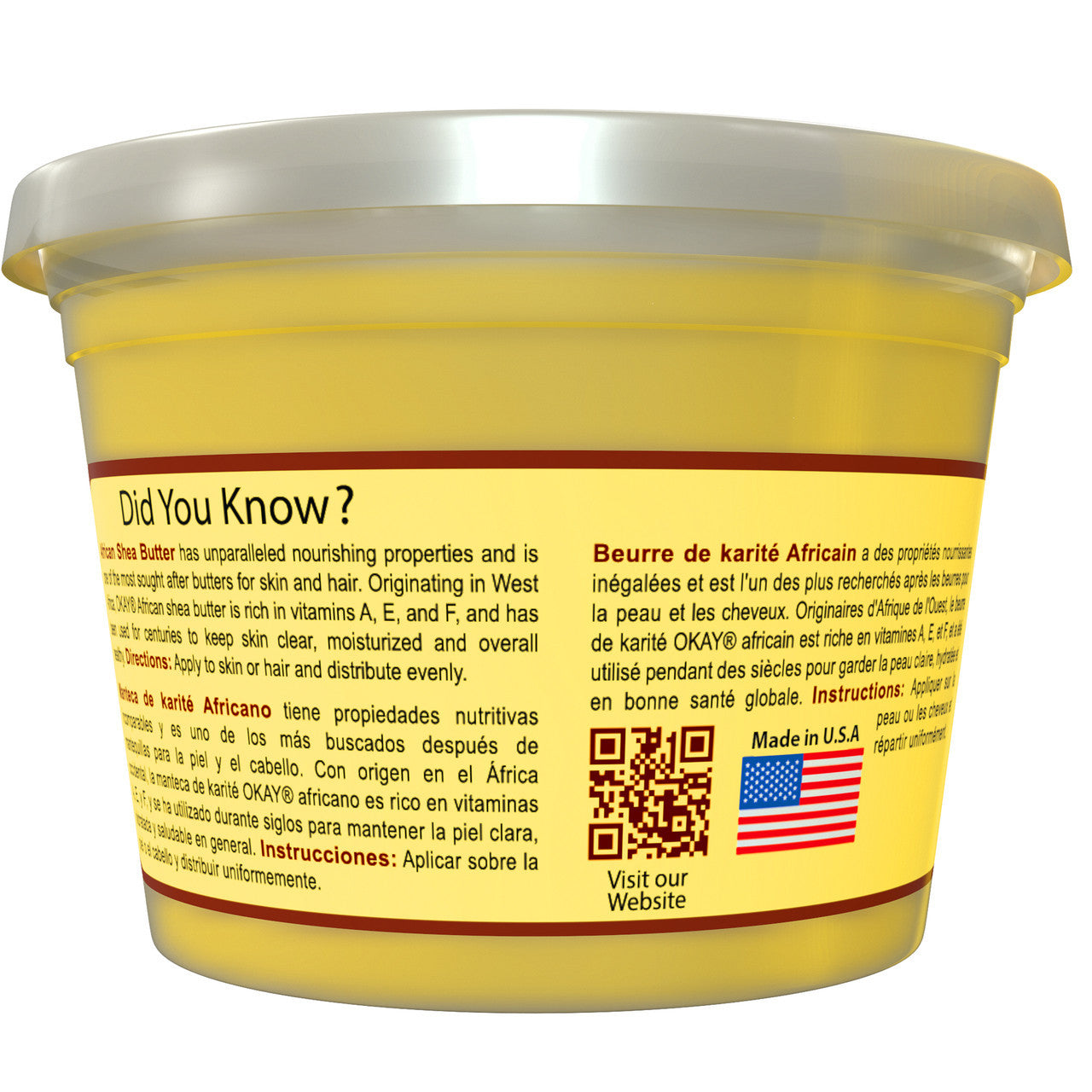 Okay Pure Naturals African Shea Butter For Skin and Hair, Yellow Smooth, 13 Oz