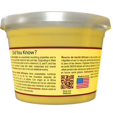 Okay Pure Naturals African Shea Butter For Skin and Hair, Yellow Smooth, 13 Oz