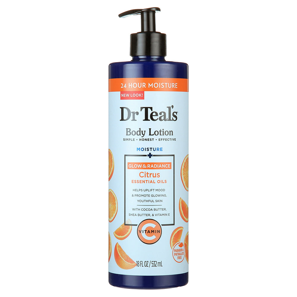 Dr Teals Glow and Radiance Body Lotion Citrus and Vitamin C for Youthful Skin 18Oz (532ml)