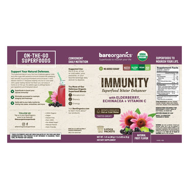 Bare Organics Immunity Superfood Water Enhancers Sticks, 5 Ct