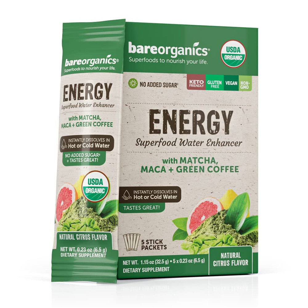 Bare Organics Energy Superfood Water Enhancer Drink Mix, 5 Ct