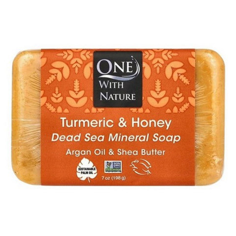 One with Nature Dead Sea Minerals Bar Soap with Turmeric and Honey for Nourishing and Brightening Skin 7Oz (198g)