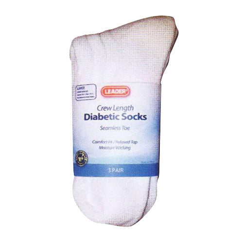 Leader Diabetic Crew Socks, White, Medium, 1pair