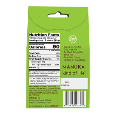 Wedderspoon Eucalyptus with Bee Propolis Organic Manuka Honey Drops, 4 Oz