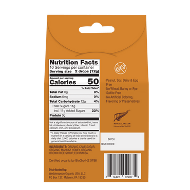 Wedderspoon Organic Manuka Honey Drops, Honey with Echinacea, 4 Oz