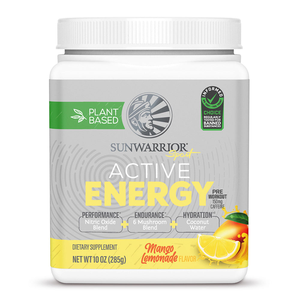 Sunwarrior Active Energy Organic Protein Powder Preworkout Mango Lemonade Helps Hydration and Immune Support 10Oz (285g)