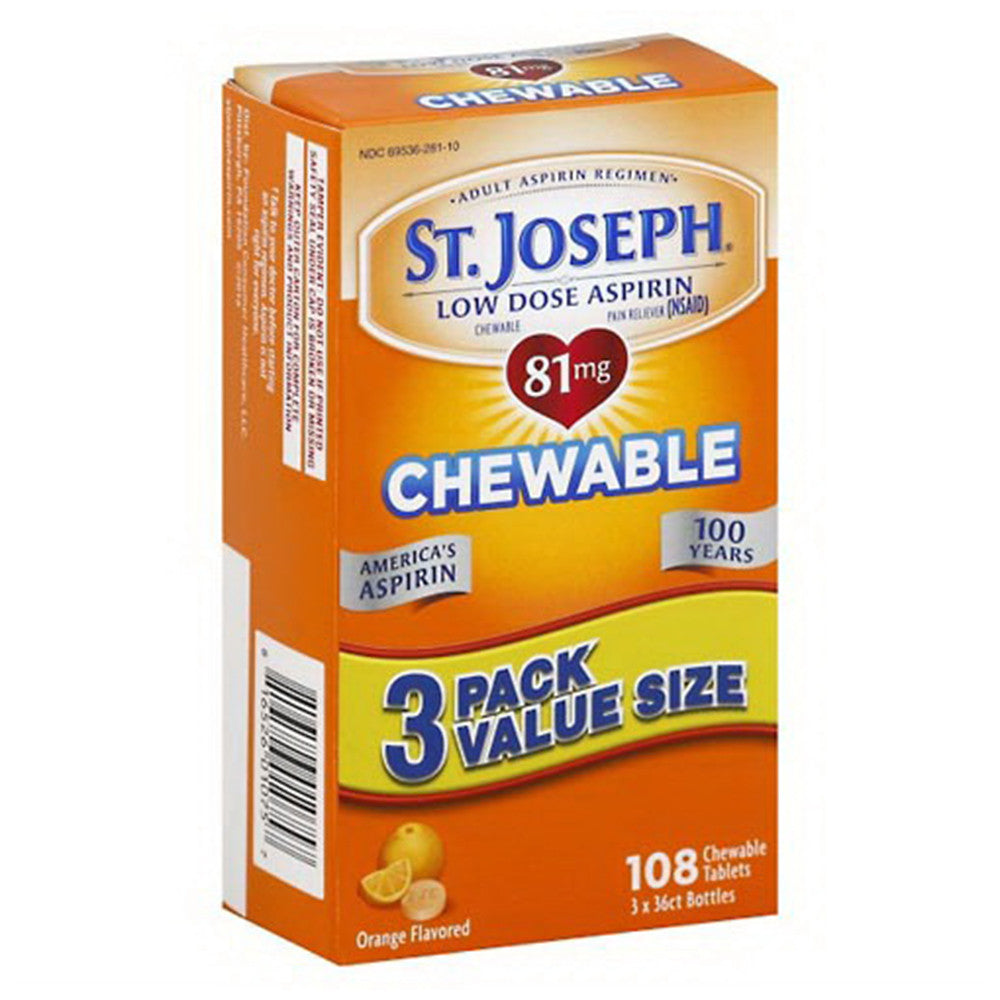 St.Joseph Aspirin Low Dose 81 Mg Chewable Tablets, Orange Flavor, 108 Ea