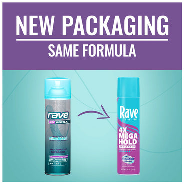 Rave 4x Mega Hold Clima Shield Unscented Aerosol Hairspray, 11 Oz