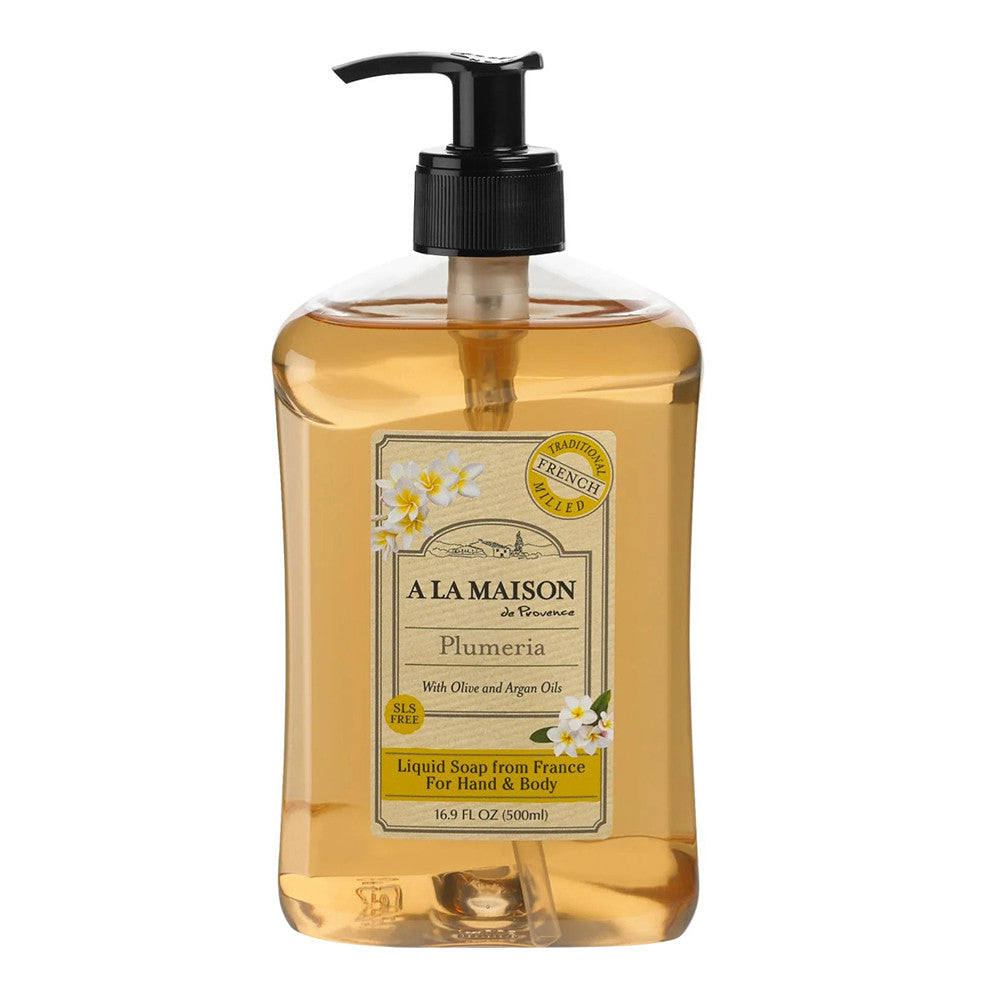 A La Maison Plumeria Scent Hand and Body Liquid Soap, 16.9 Oz