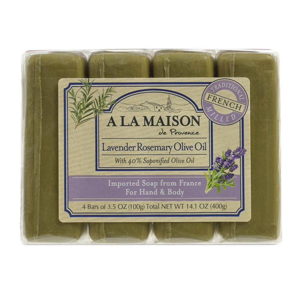 A La Maison Bar Soap, Lavender Rosemary Olive Oil, 4 Bars, 3.5 Oz