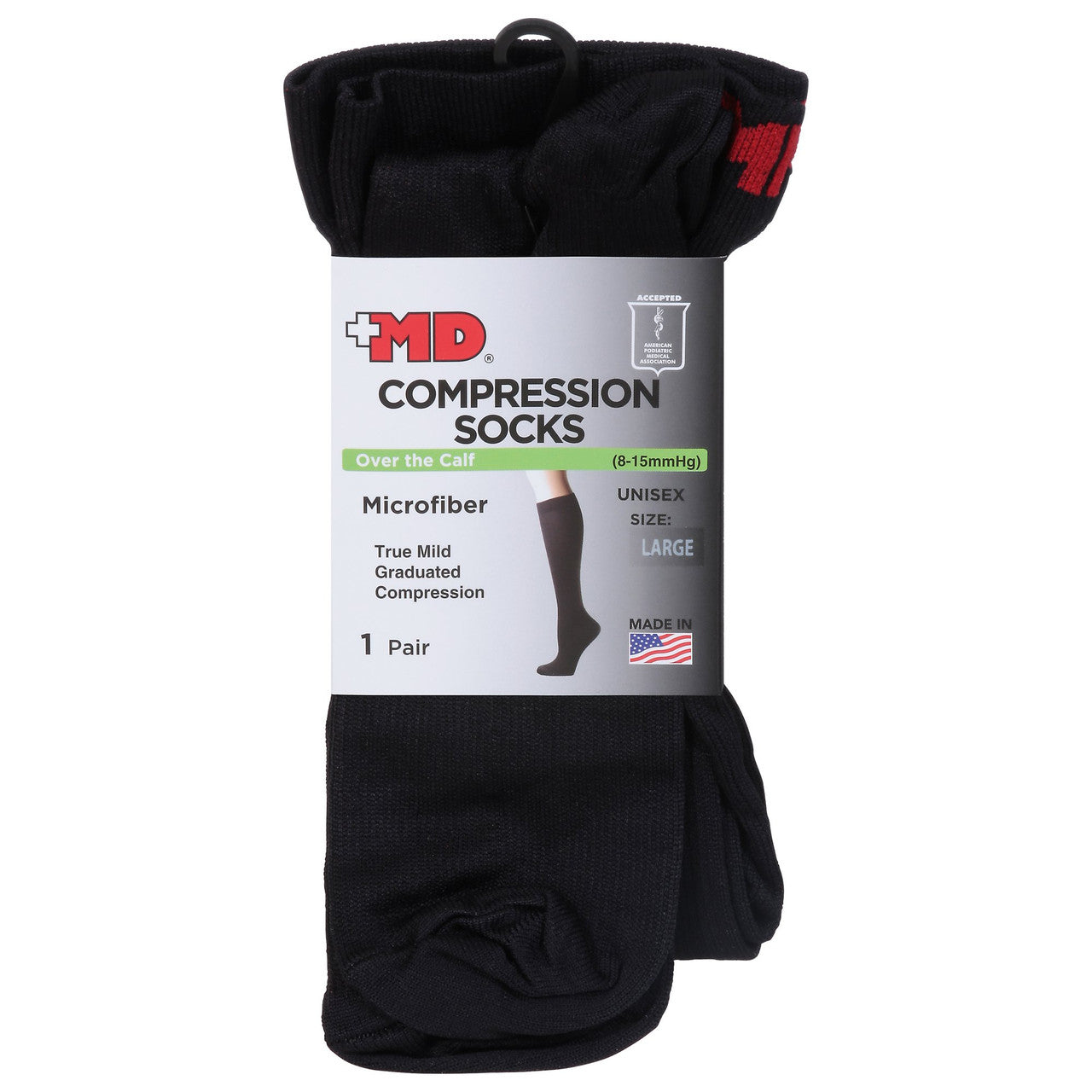 Md Microfiber Over The Calf Compression Socks Black, Large, 1 Ea
