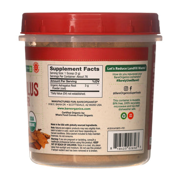 BareOrganics Astragalus Root Powder for Immunity, 8 Oz