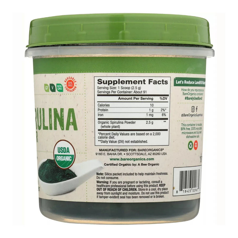 Bare Organics Raw Spirulina Powder, 8 Oz