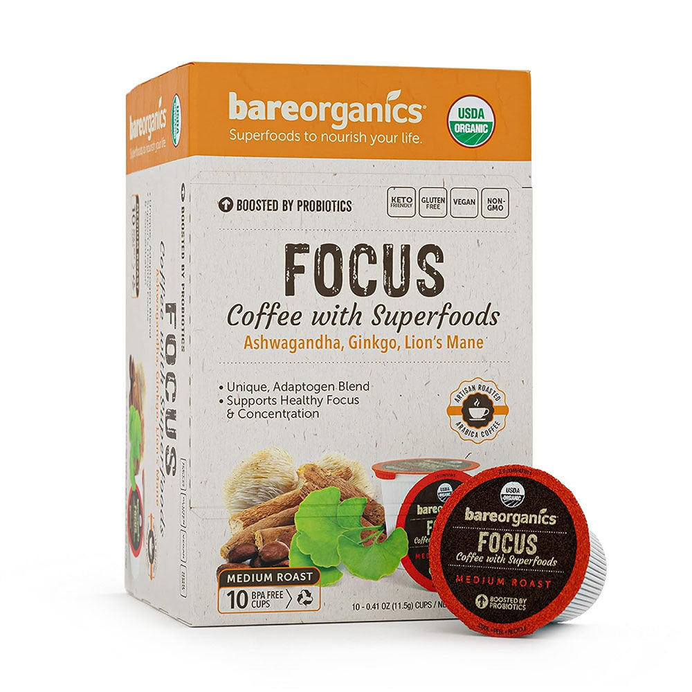 Bare Organics Focus Coffee With Superfoods, 10 Ea