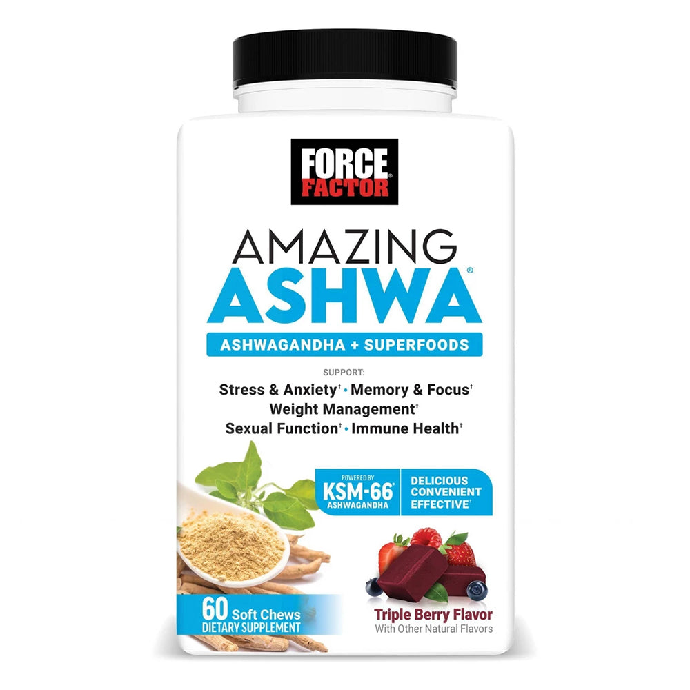 Force Factor Ashwagandha Soft Chews Triple Berry Flavor Immunity and Vitality Support 60Ea
