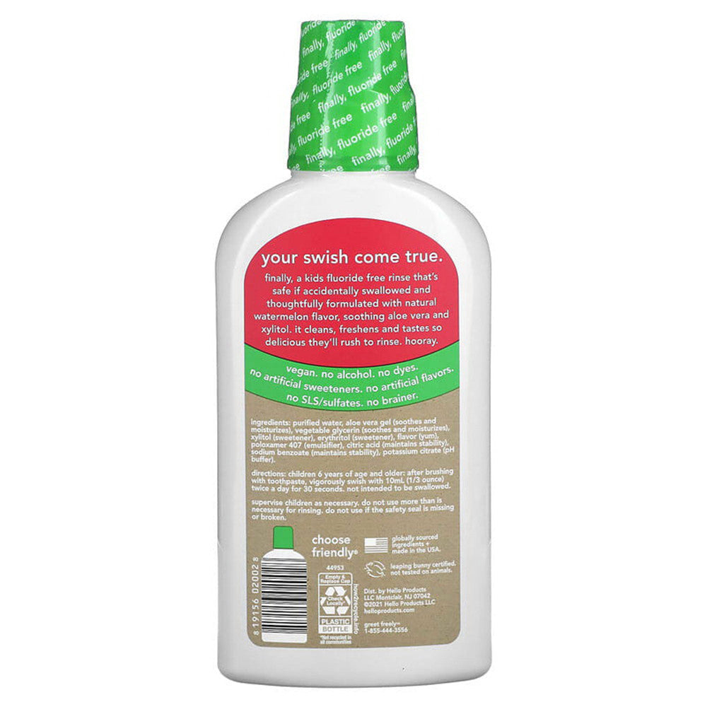 Hello Kids Rinse Flouride Free with Natural Watermelon Flavor, 16 Oz