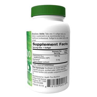 Health Thru Nutrition CoQ 10 100Mg With BioPerine Heart Health And Energy Support, 120 Ea