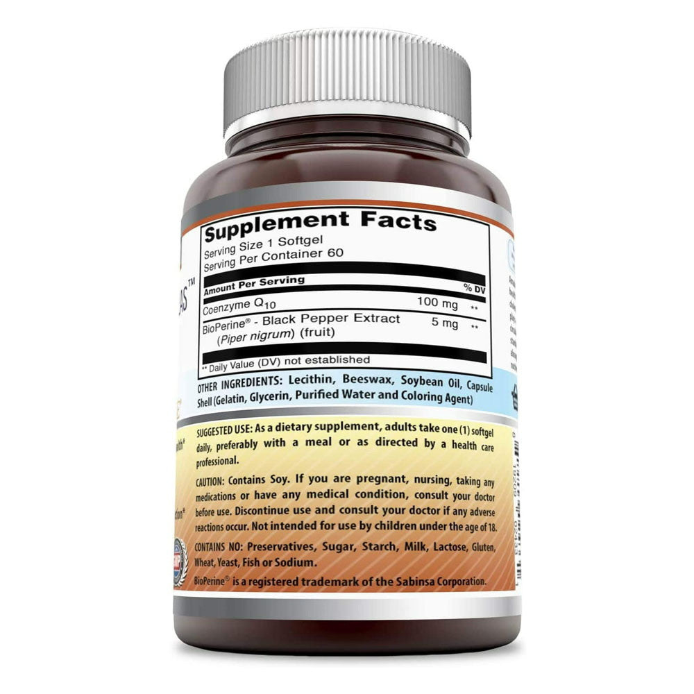 Amazing Nutrition Amazing Formulas CoQ 10 With Bioperine Digestive Health And Muscle Function, 60 Ea