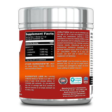 Amazing Nutrition Amazing Muscle BCAA 3-1-2 Helps To Improve Exercise Performance, Fruit Punch, 60 Ea