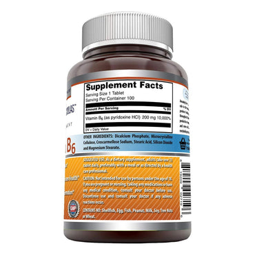 Amazing Nutrition Amazing Formulas Vitamin B6 Pyridoxine 200Mg Tablets, 100 Ea