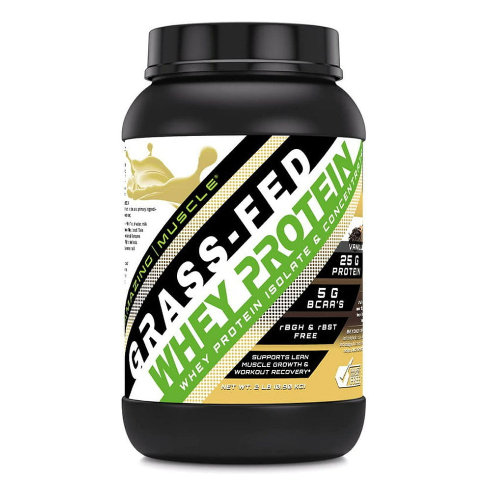 Amazing Nutrition Amazing Muscle Grass FED Whey Protein Supports Energy Production And Muscle Growth, Vanilla, 32Oz