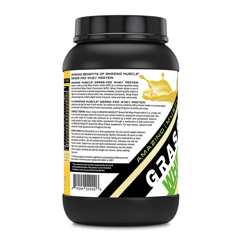 Amazing Muscle Grass FED Whey Protein Powder for Muscle Growth, Banana, 2 Lb