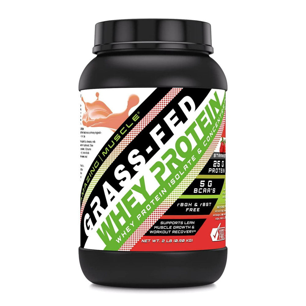 Amazing Nutrition Amazing Muscle Grass FED Whey Protein Supports Energy Production And Muscle Growth, Strawberry, 32 Oz