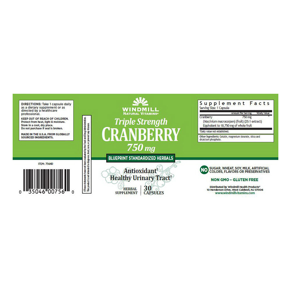 Windmill Vitamins Cranberry 750 Mg Capsules, 30 Ea