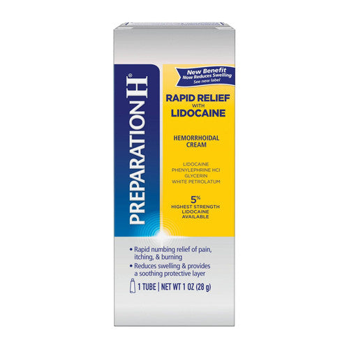 Preparation H Rapid Relief with Lidocaine, Hemorrhoidal Cream Tube, 1 Oz