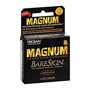 Trojan Magnum Bareskin Lubricated Latex Condoms, 3 Ea