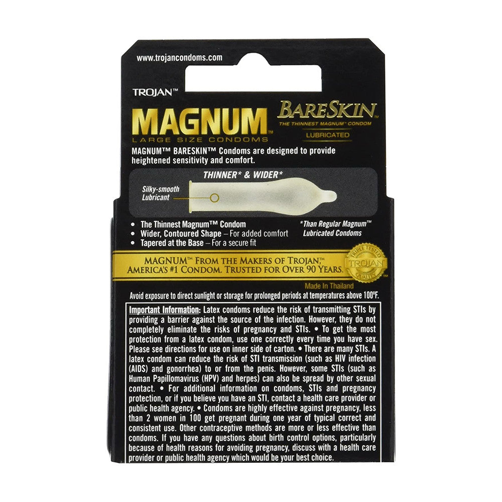 Trojan Magnum Bareskin Lubricated Latex Condoms, 3 Ea