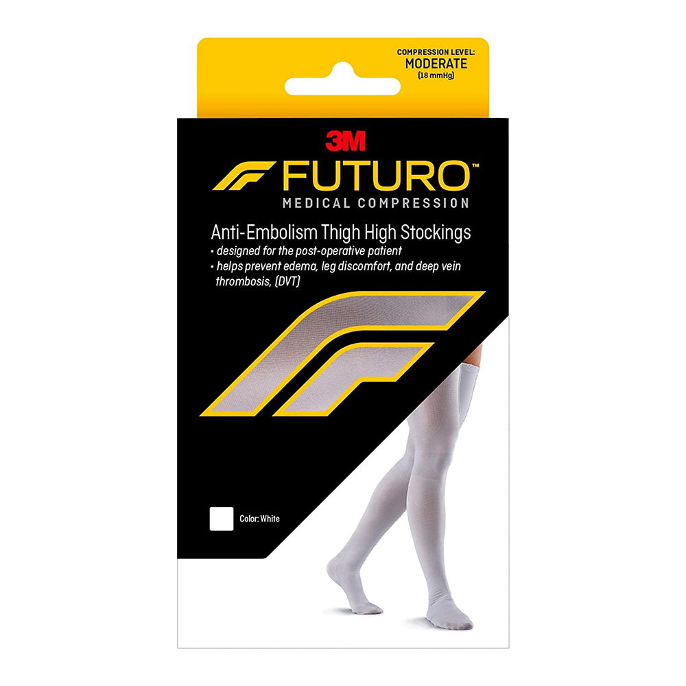 3M Futuro Knee Length Anti Embolism Stockings Closed Toe White Medium Pair 1Ea