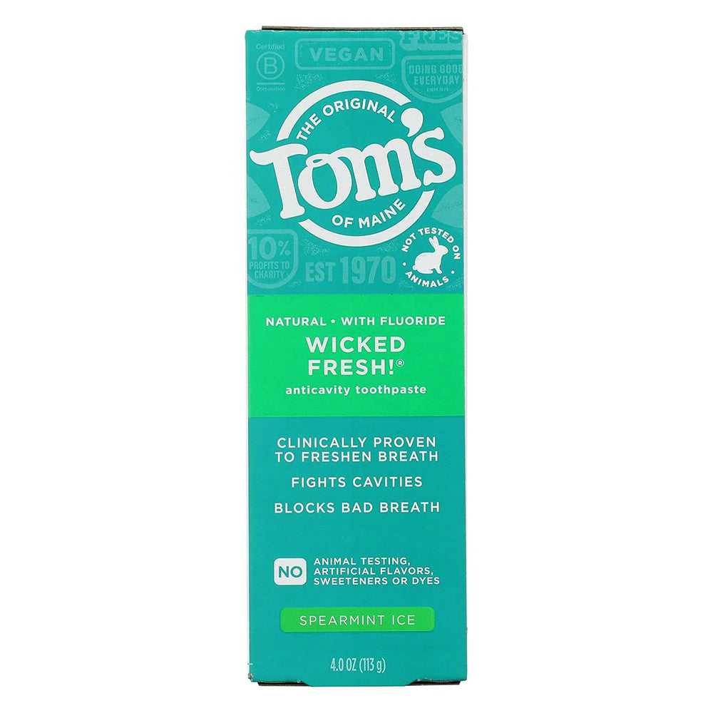 Toms of Maine Wicked Fresh Natural Fluoride Toothpaste, Spearmint Ice Flavor, 4 Oz