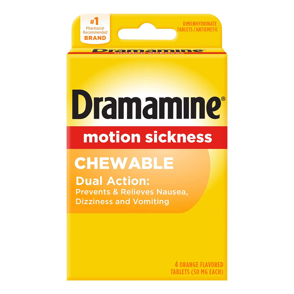 Dramamine Chewable Motion Sickness Relief Orange Flavor Tablets 4Ea