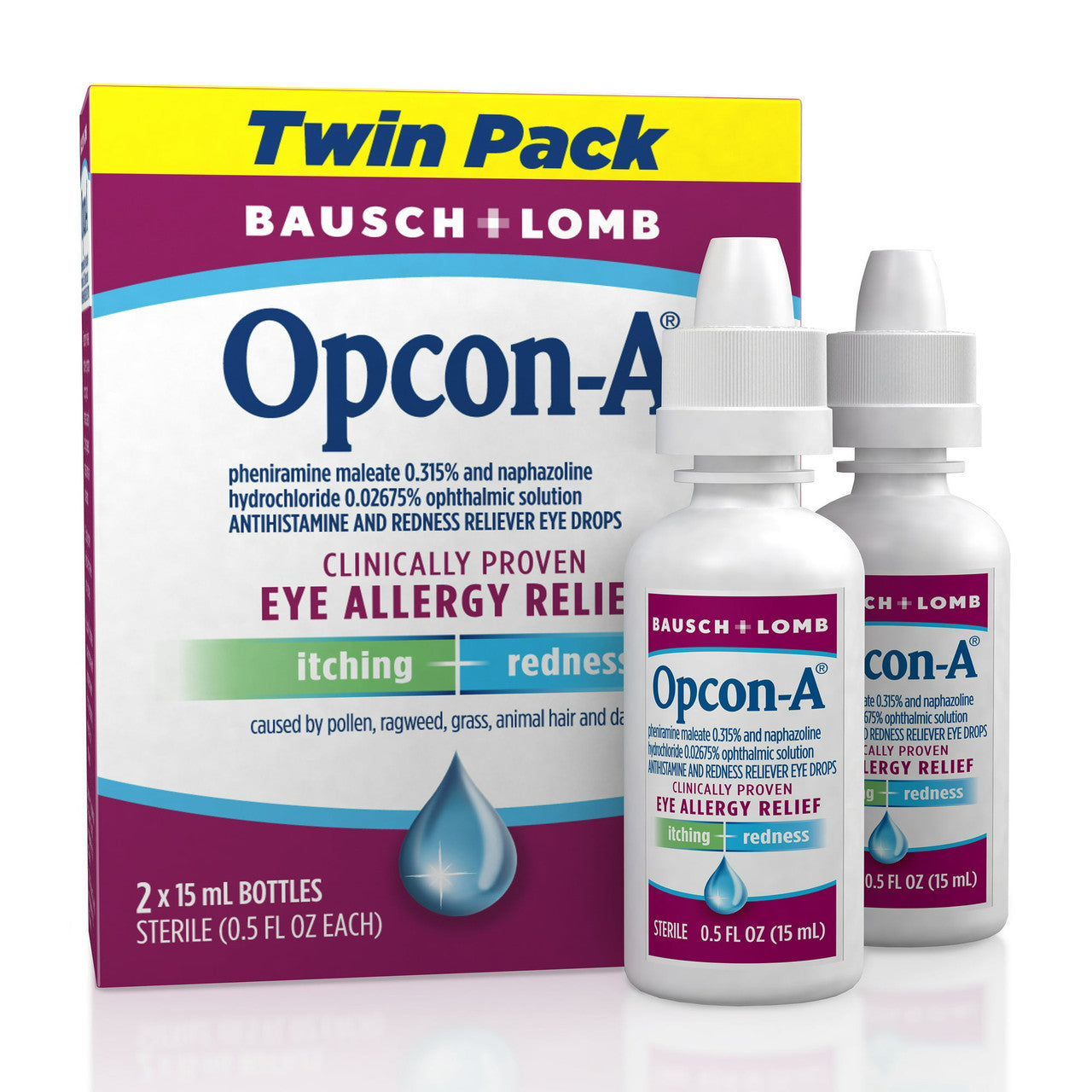 Opcon-A Eye Allergy Relief Drops, Twin Pack, 15 Ml