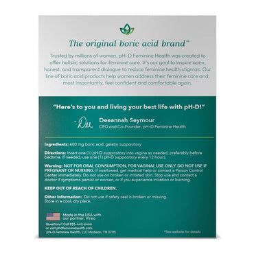 pH-D Feminine Health Boric Acid Vaginal Suppositorie, 24 Ct