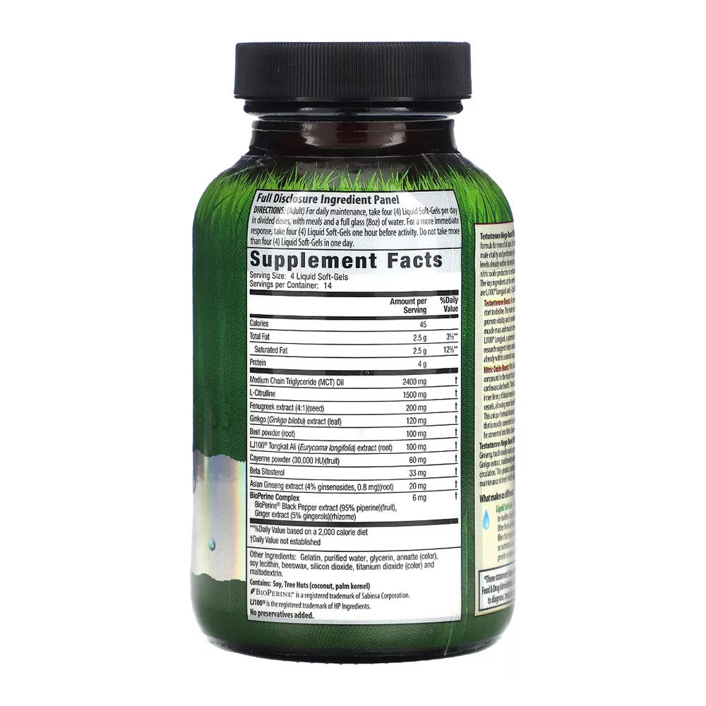 Irwin Naturals Testosterone Mega Boost Red With Nitric Oxide Booster Softgels, 56 Ea